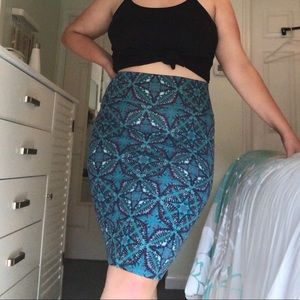 LuLaRoe Teal and Purple Geometric Pencil Skirt